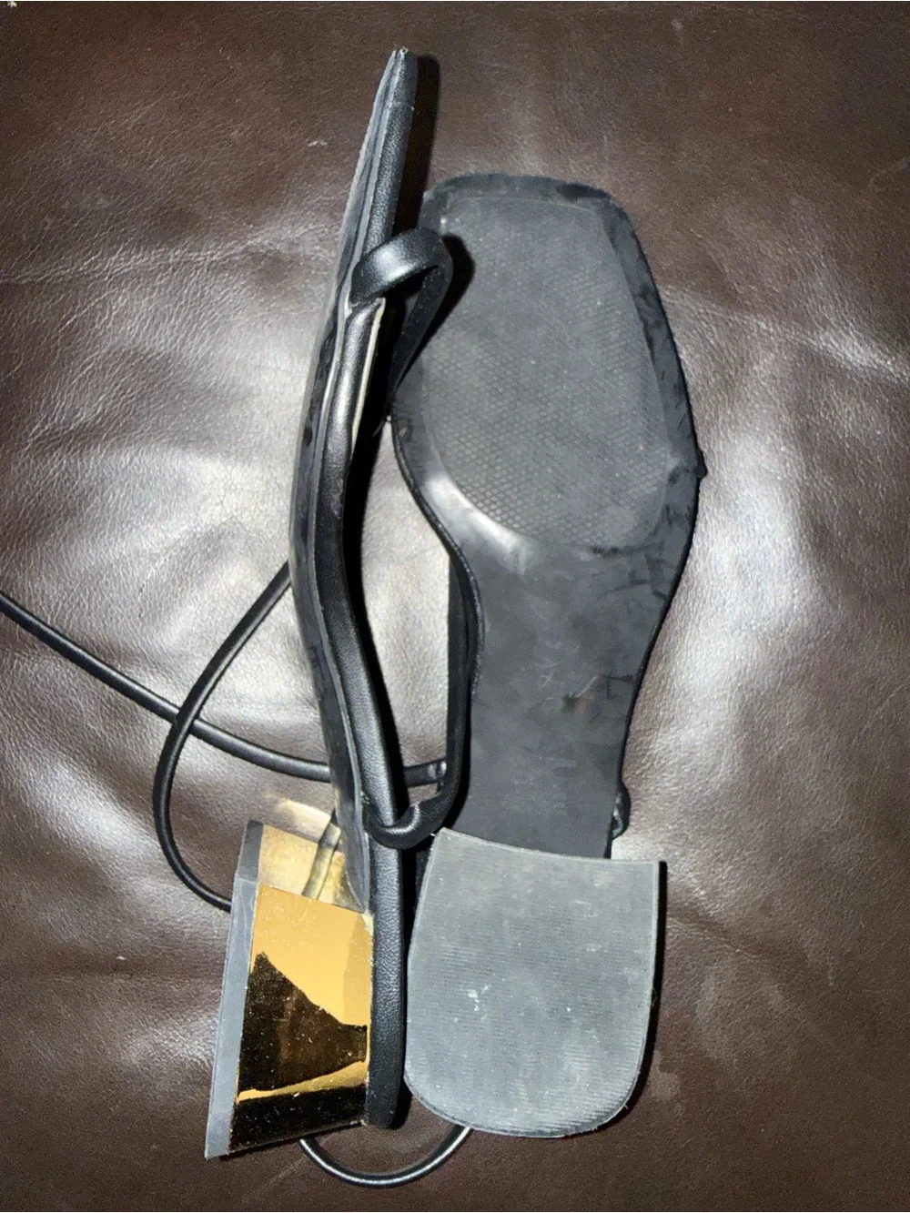 ZARA Black Minimal Square-Toe Strappy Sandals - Picture 3 of 3